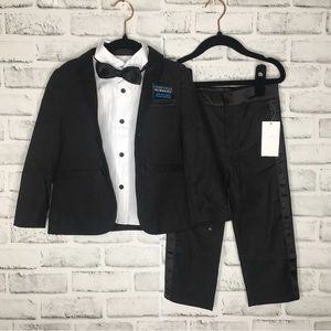 Andy & Evan toddler Boy Black Stretch Suit with Comfy-Flex Technology satin trim